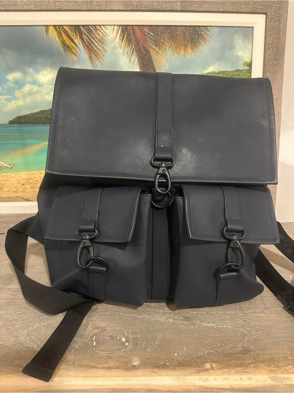 Rains Navy Roll-Top Backpack with Front Flap Pockets
